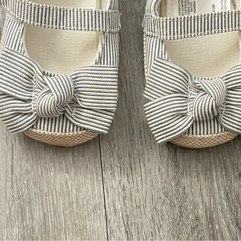 Target Baby Girl’s Striped Seersucker Bow Detail Slipper Crib Shoes 6-9 Months